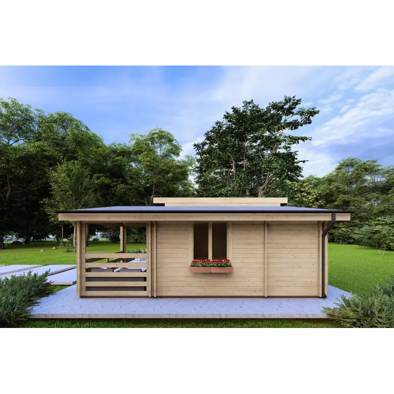 Isolierte Blockbohlenhaus Bianca 40 m², 44/100/44 mm, rechte Seite