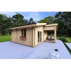 Isolierte Blockbohlenhaus Bianca 40 m², 44/100/44 mm, Frontansicht linke Seite