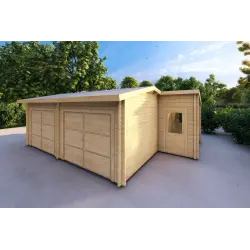 Doppelgarage Holzdach mit Abstellraum 6x8, 60mm, Frontansicht rechte Seite