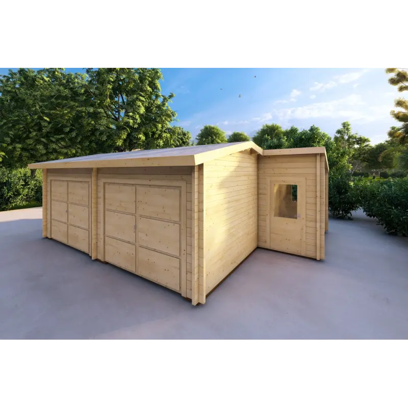 Doppelgarage Holzdach mit Abstellraum 6x8, 60mm, Frontansicht rechte Seite