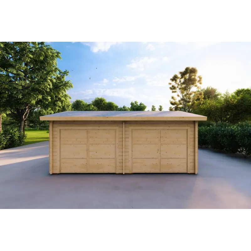 Doppelgarage Holzdach mit Abstellraum 6x8, 60mm, Frontansicht