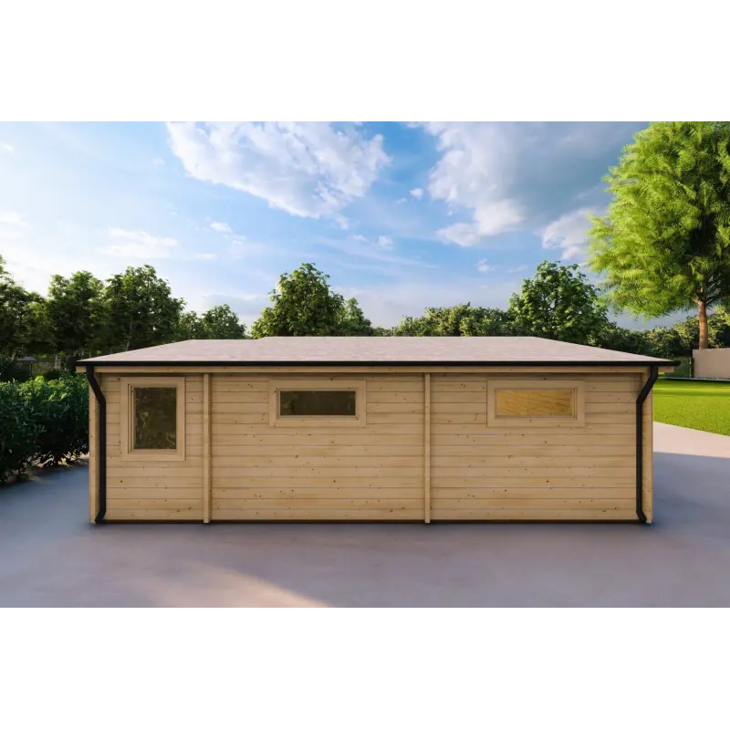 Doppelgarage Holzdach mit Abstellraum 6x8, 60mm, Rückansicht