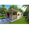 Moderne Holzhaus CLOTILDE 5.5x10, 44mm, Frontansicht rechte Seite