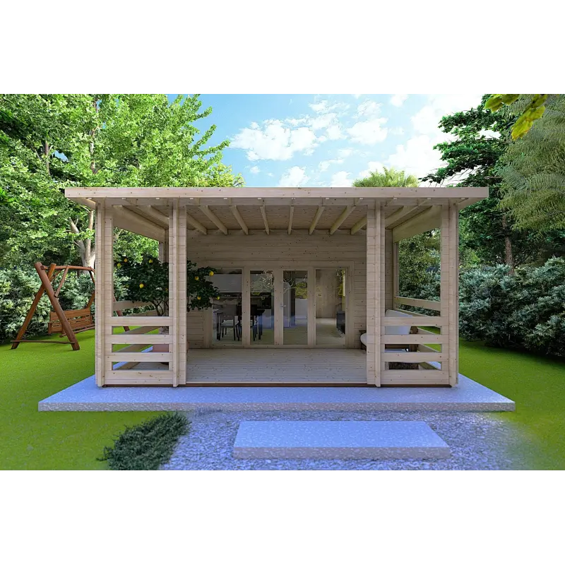 Moderne Holzhaus CLOTILDE 5.5x10, 44mm, Frontansicht