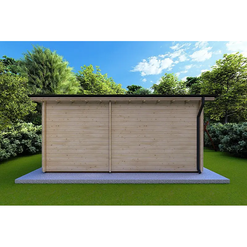 Moderne Holzhaus CLOTILDE 5.5x10, 44mm, Rückansicht