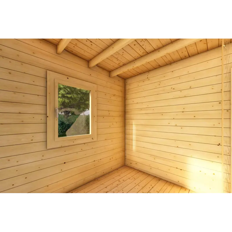 Holzdach mit Doppel-Abstellraum 5x6, 44mm, Innenansicht