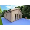 Winterfestes Holzhaus SILVIA 5.5x7.4, 44/100/44 mm, Frontansicht linke Seite