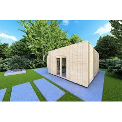 Abgelegenes Haus mit Holzverkleidung SOLEIL 42 m², 60/100/30/40 mm, Frontansicht rechte Seite