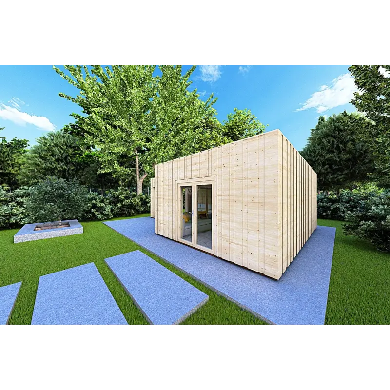 Abgelegenes Haus mit Holzverkleidung SOLEIL 42 m², 60/100/30/40 mm, Frontansicht rechte Seite