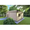 Blockbohlenhaus IRENE 8.6x4.9, 60mm, Frontansicht rechte Seite