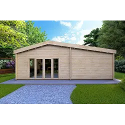 Blockbohlenhaus IRENE 8.6x4.9, 60mm, Frontansicht