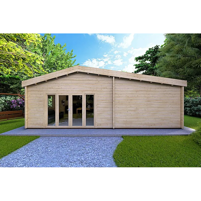 Blockbohlenhaus IRENE 8.6x4.9, 60mm, Frontansicht