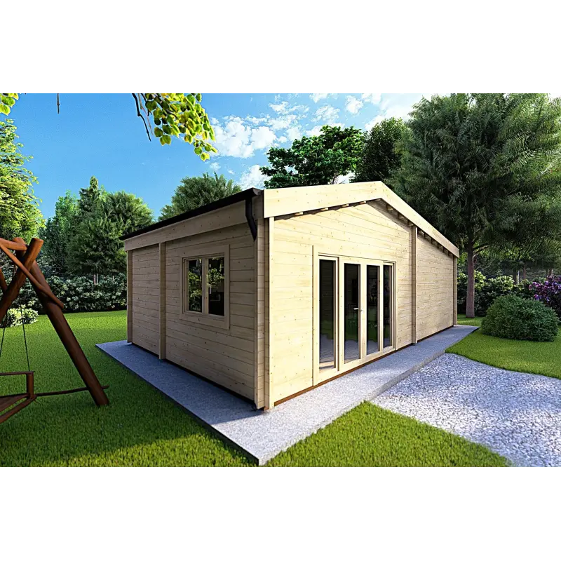Blockbohlenhaus IRENE 8.6x4.9, 60mm, linke Seite