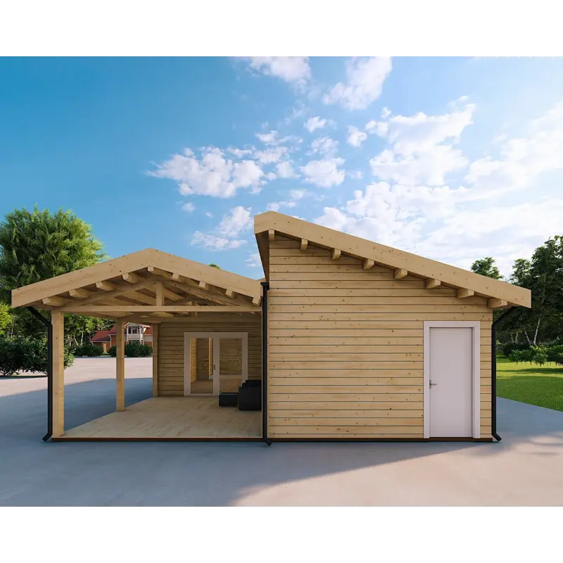 Fertighaus Holzhaus mit Schwalbenschwanzverbindung PAMELA 115 m², 100mm, rechte Seite