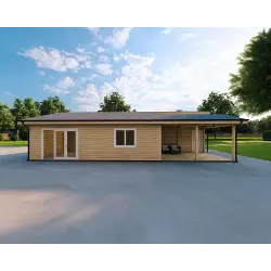 Fertighaus Holzhaus mit Schwalbenschwanzverbindung PAMELA 115 m², 100mm, Frontansicht
