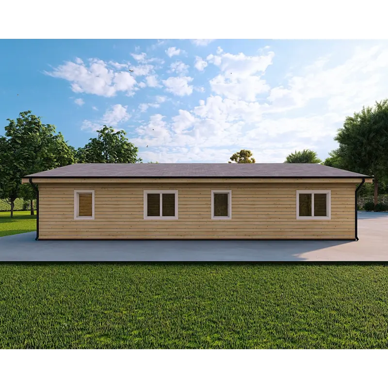 Fertighaus Holzhaus mit Schwalbenschwanzverbindung PAMELA 115 m², 100mm, Rückansicht
