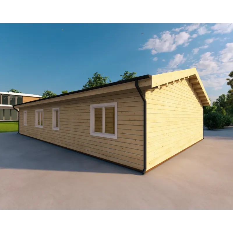 Fertighaus Holzhaus mit Schwalbenschwanzverbindung PAMELA 115 m², 100mm, linke Seite