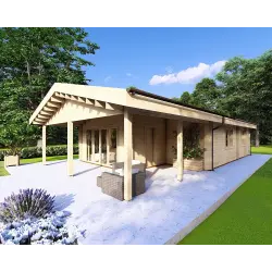Holzhaus Fertighaus​ mit 5 Zimmern EVA 108 m², 44/140/44 mm, Frontansicht rechte Seite
