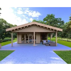 Holzhaus Fertighaus​ mit 5 Zimmern EVA 108 m², 44/140/44 mm, Frontansicht