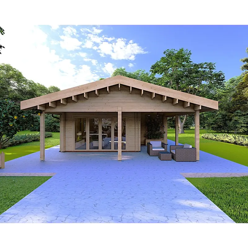 Holzhaus Fertighaus​ mit 5 Zimmern EVA 108 m², 44/140/44 mm, Frontansicht