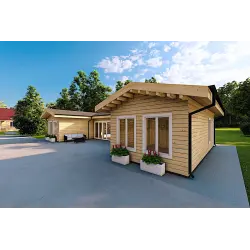 Fertighaus Holzhaus in Hufeisenform AMBRA 96 m², 100mm, Frontansicht rechte Seite