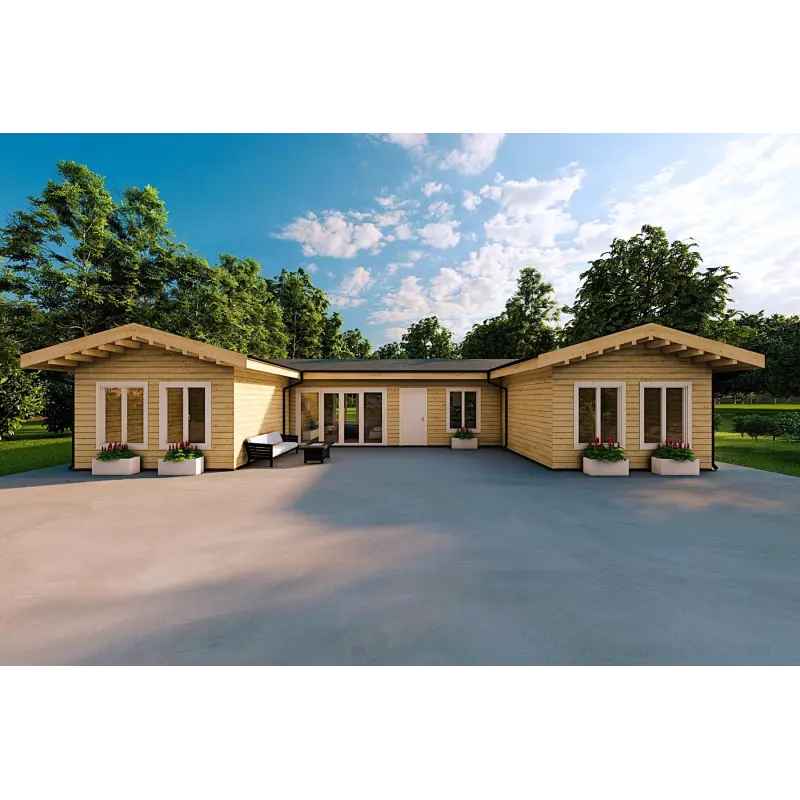 Fertighaus Holzhaus in Hufeisenform AMBRA 96 m², 100mm, Frontansicht