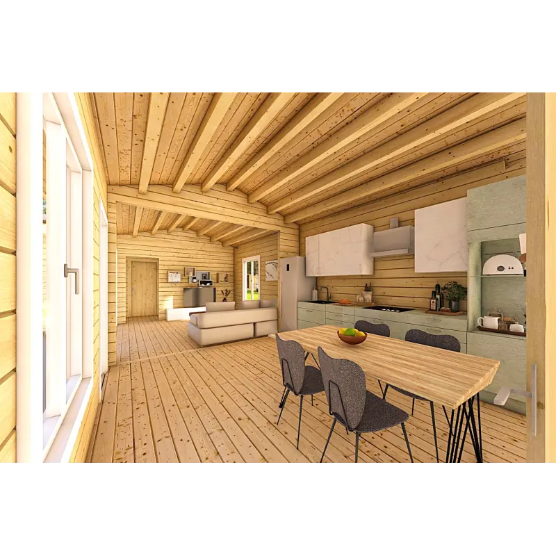 Fertighaus Holzhaus in Hufeisenform AMBRA 96 m², 100mm, Innenansicht offener Wohnbereich