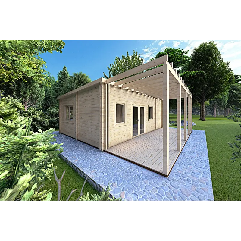 Abgelegenes Haus mit 3 Zimmern ISOBEL 50 m², 44/100/44 mm, Frontansicht linke Seite
