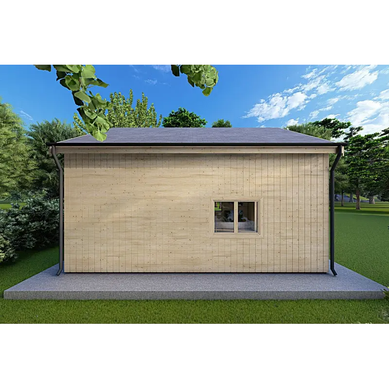 Isolierte Blockbohlenhaus mit Zwischengeschoss MAGGIE 6x7 60/100/30/40 mm, linke Seite