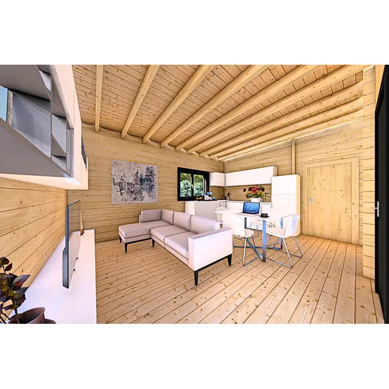 Abgelegenes Haus LUCIA 60 m², 60/100/30/40 mm, Innenansicht offener Wohnbereich