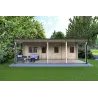Isolierte Blockbohlenhaus für Campingplätze EMMA 8x7, 44/100/44 mm, Frontansicht