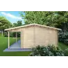 Isolierte Blockbohlenhaus für Campingplätze EMMA 8x7, 44/100/44 mm, rechte Seite