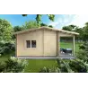 Isolierte Blockbohlenhaus für Campingplätze EMMA 8x7, 44/100/44 mm, linke Seite