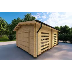 Belüftete Garage aus Holz 6.2x4.2, 70mm, Frontansicht rechte Seite