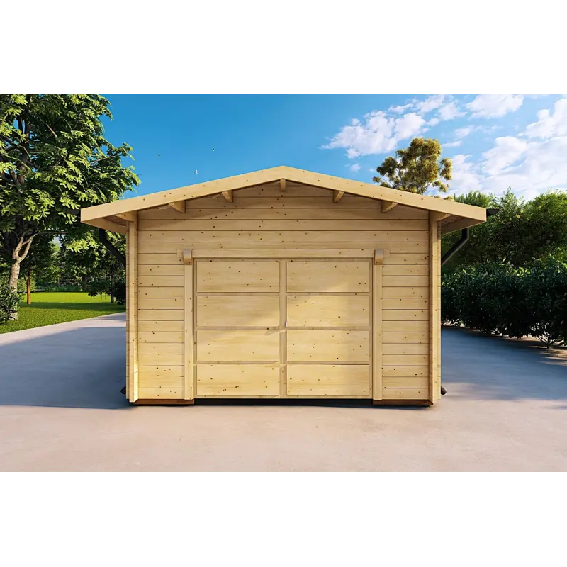 Belüftete Garage aus Holz 6.2x4.2, 70mm, Frontansicht