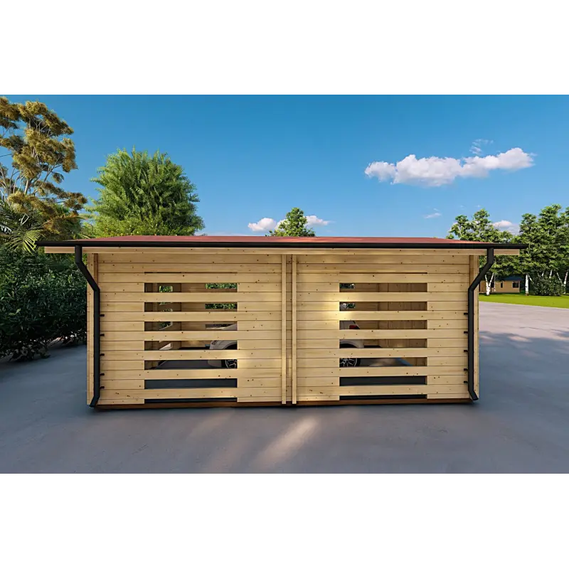 Belüftete Garage aus Holz 6.2x4.2, 70mm, rechte Seite