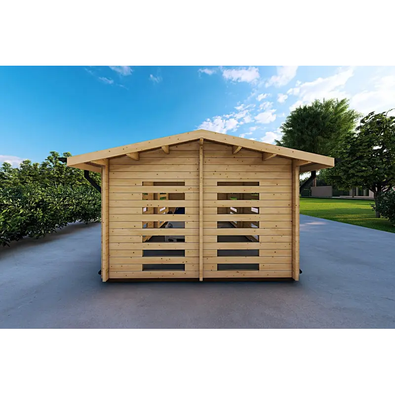 Belüftete Garage aus Holz 6.2x4.2, 70mm, Rückansicht