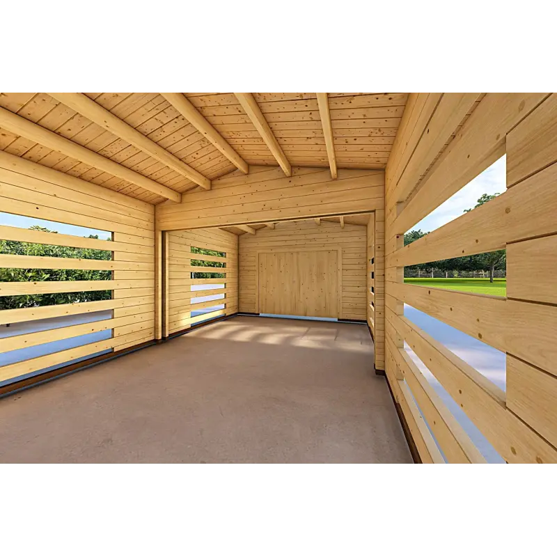 Belüftete Garage aus Holz 6.2x4.2, 70mm, Innenansicht
