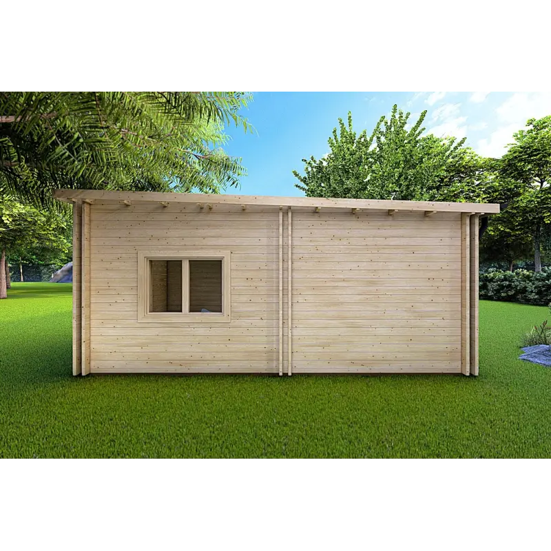 Winterfestes Holzhaus mit Veranda MILENA 9x6.5, 44/100/44 mm, rechte Seite