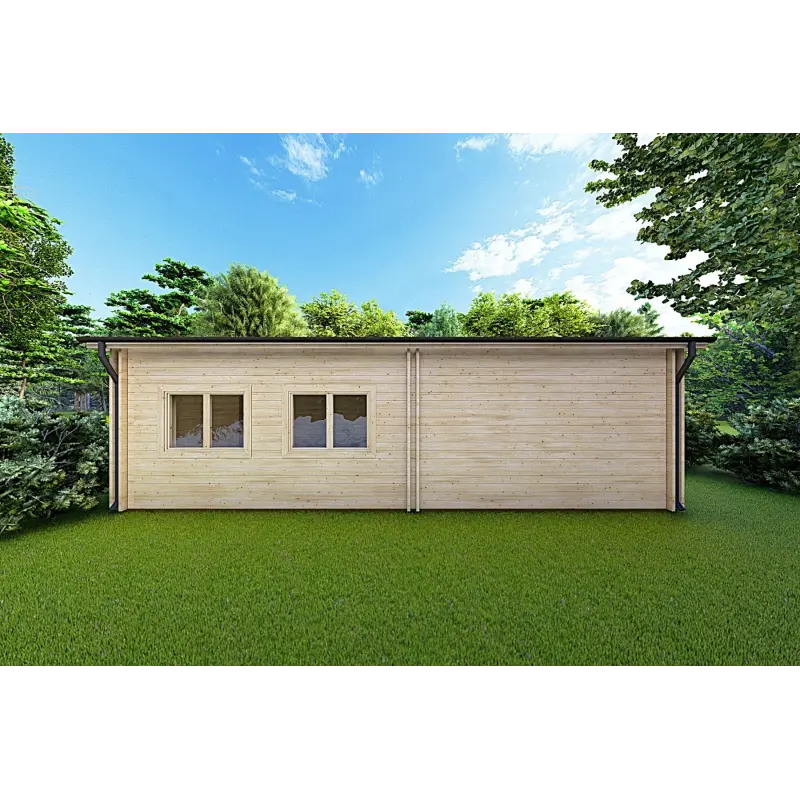 Winterfestes Holzhaus mit Veranda MILENA 9x6.5, 44/100/44 mm, Rückansicht
