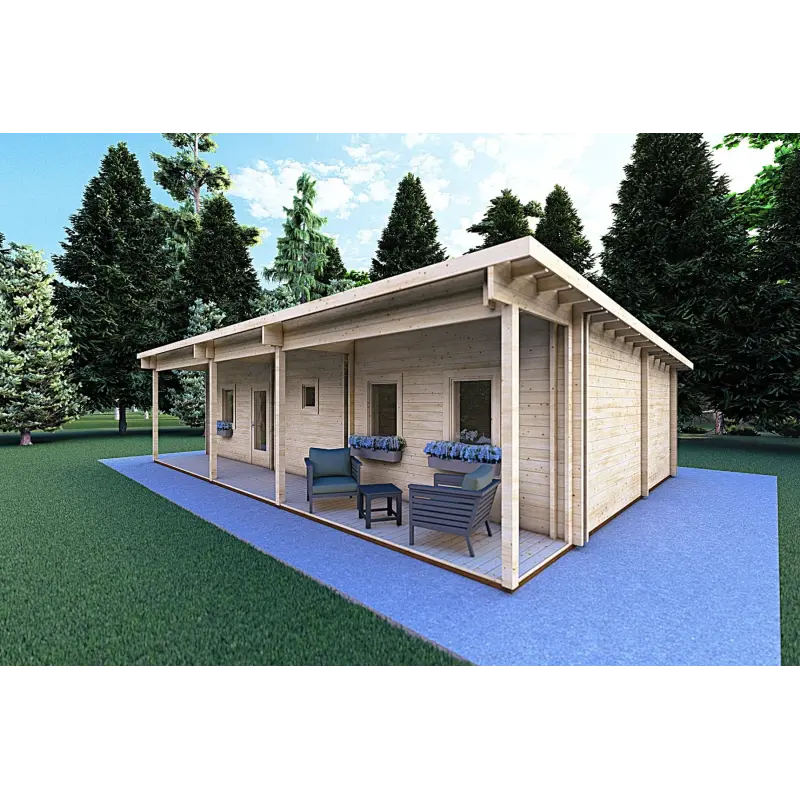 Abgelegenes Haus mit hervorragender Wärmedämmung AGATA 75 m², 44/120/44 mm, Frontansicht rechte Seite