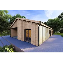 Holzhaus Fertighaus​ ARYA 180 m², 60/120/30/40 mm, Frontansicht rechte Seite