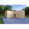 Holzhaus Fertighaus​ mit Flachdach YARA 55 m², 60/120/30/40 mm, Frontansicht rechte Seite