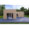 Holzhaus Fertighaus​ mit Flachdach YARA 55 m², 60/120/30/40 mm, Frontansicht
