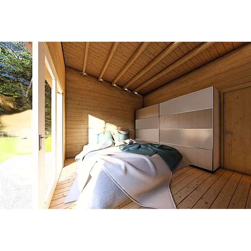 Holzhaus Fertighaus​ mit Flachdach YARA 55 m², 60/120/30/40 mm, Hauptschlafzimmer