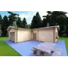 Isolierte Blockbohlenhaus in L-Form TANIA 50 m², 44/100/44 mm, Frontansicht rechte Seite