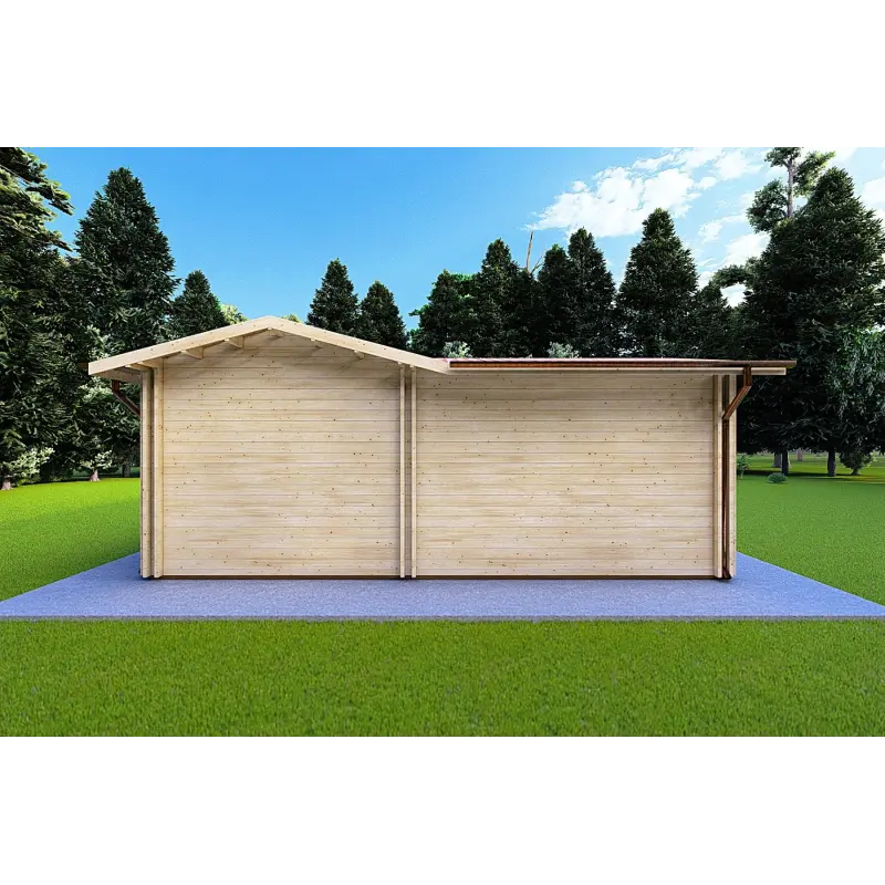 Isolierte Blockbohlenhaus in L-Form TANIA 50 m², 44/100/44 mm, linke Seite