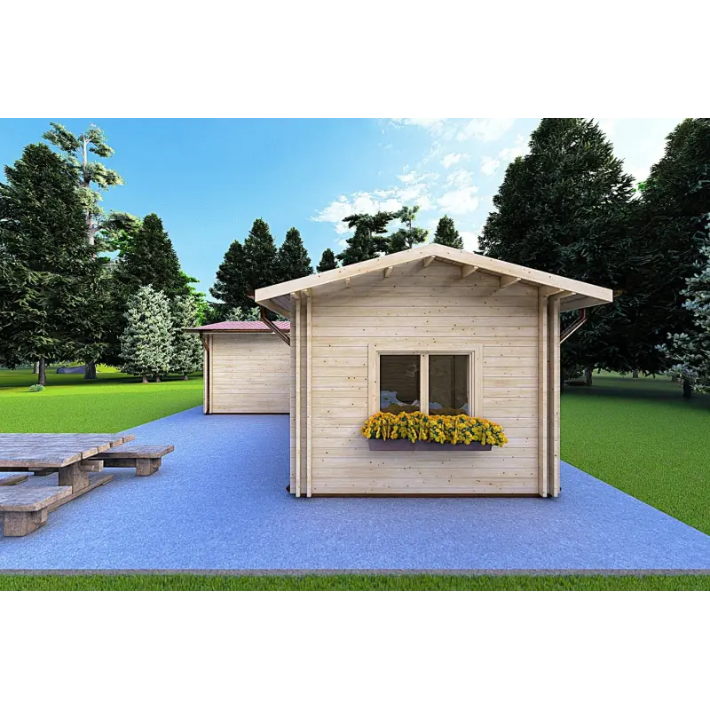 Isolierte Blockbohlenhaus in L-Form TANIA 50 m², 44/100/44 mm, rechte Seite