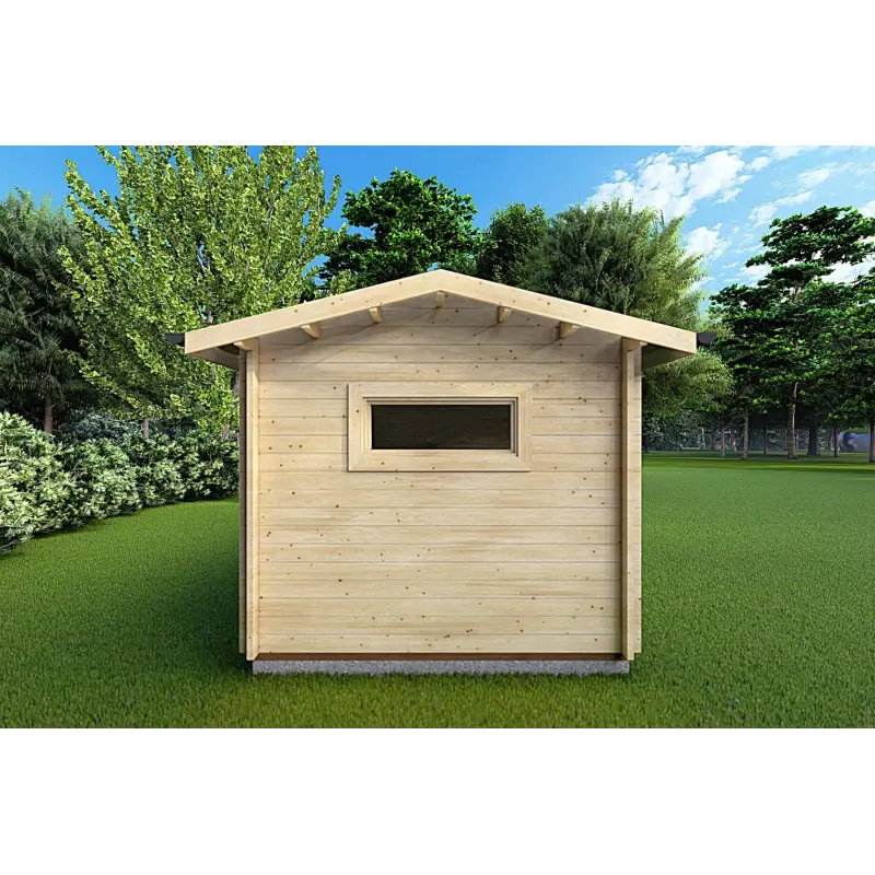 Moderne Gartenhaus mit Holzlager FRIDA 6.4x3, 44mm, linke Seite
