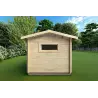 Moderne Gartenhaus mit Holzlager FRIDA 6.4x3, 44mm, linke Seite